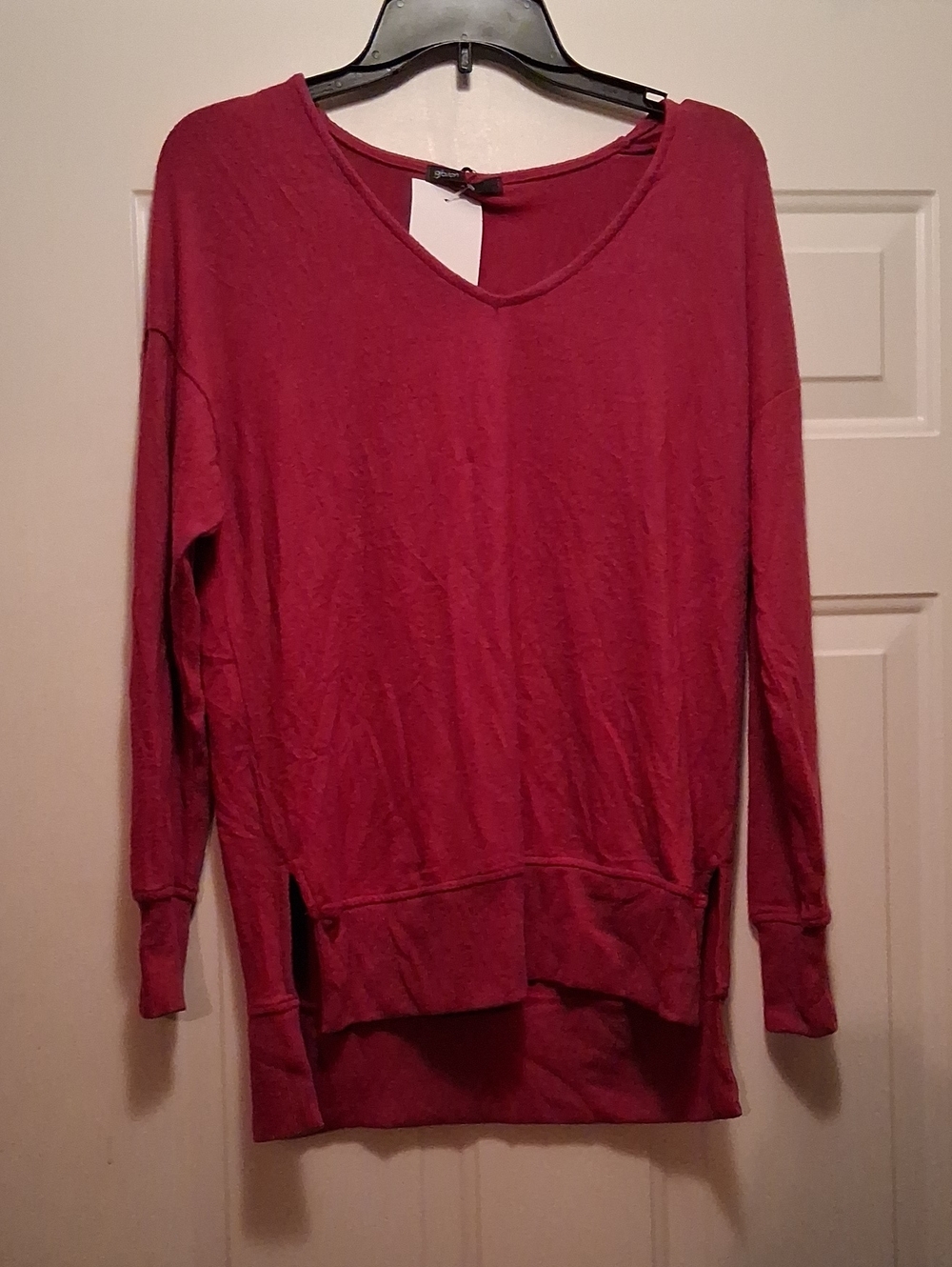 Gibson Drop Sleeve Fuchsia V Neck Tunic Top
